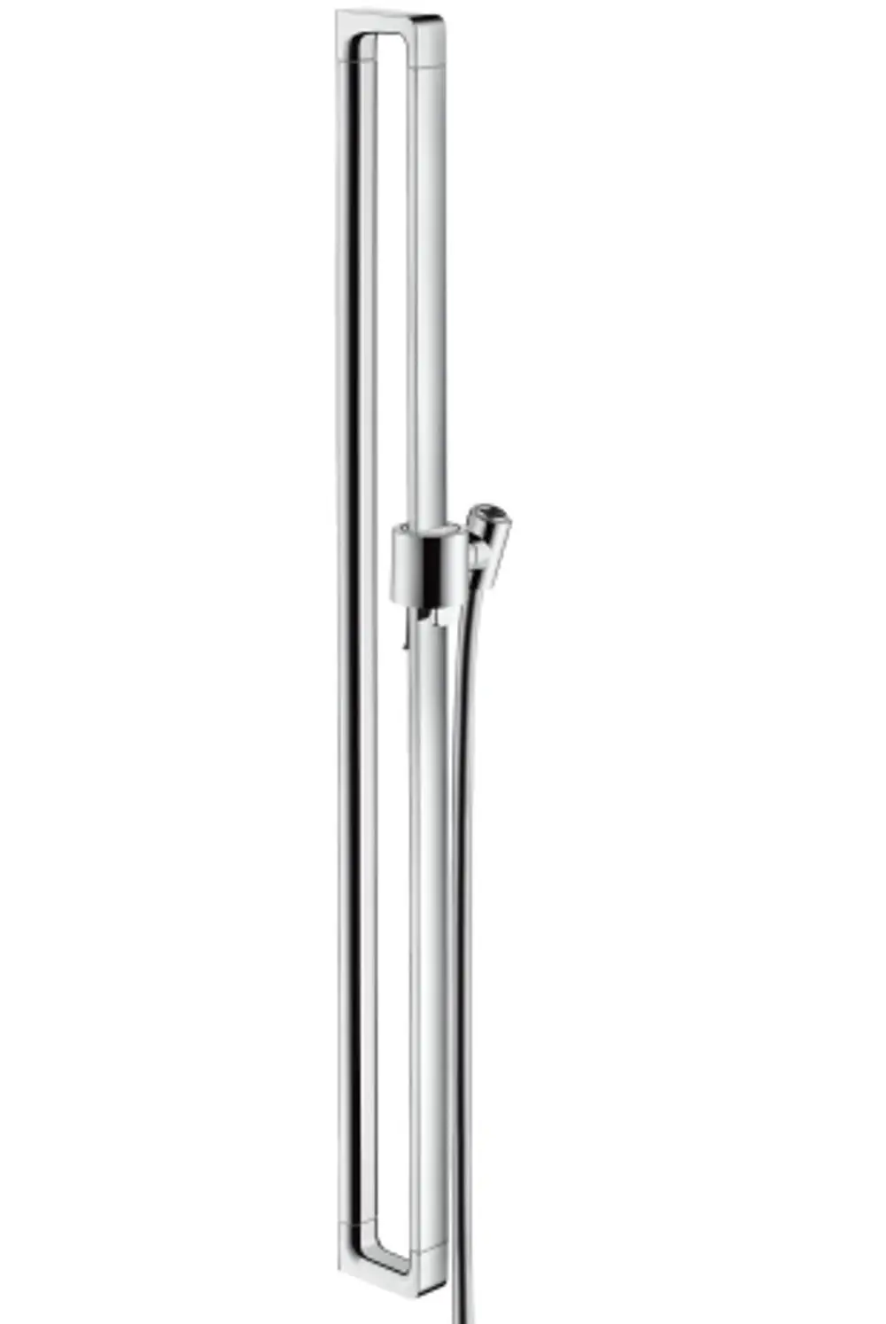 Brausestange aus poliertem Chrom mit Schlauch und Halterung. Produkt von AXOR, geeignet für moderne Duschsysteme.